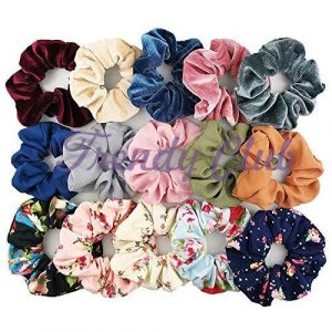 Bhajanlal Greenery Fabric Chiffon Flower Scrunchies Ponytail Holder Hair Accessories for Women (Multicolour, 20 Colors), 10 Pieces